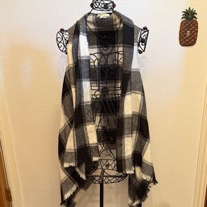 🦬🦬🦬bogoho 🦬🦬🦬Plaid Black and White Shawl